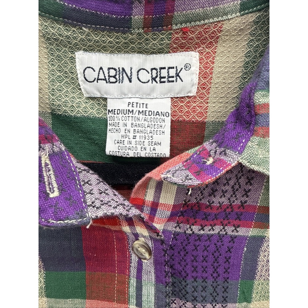 Vtg 90s Cabin‎ Creek Womens Plaid Short Sleeve Button Up Shirt Size M NWT - Picture 4 of 7